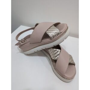 Luca Grossi Platform Criss Cross Pink Leather Gold Weave Sandal 36/6 US Made It